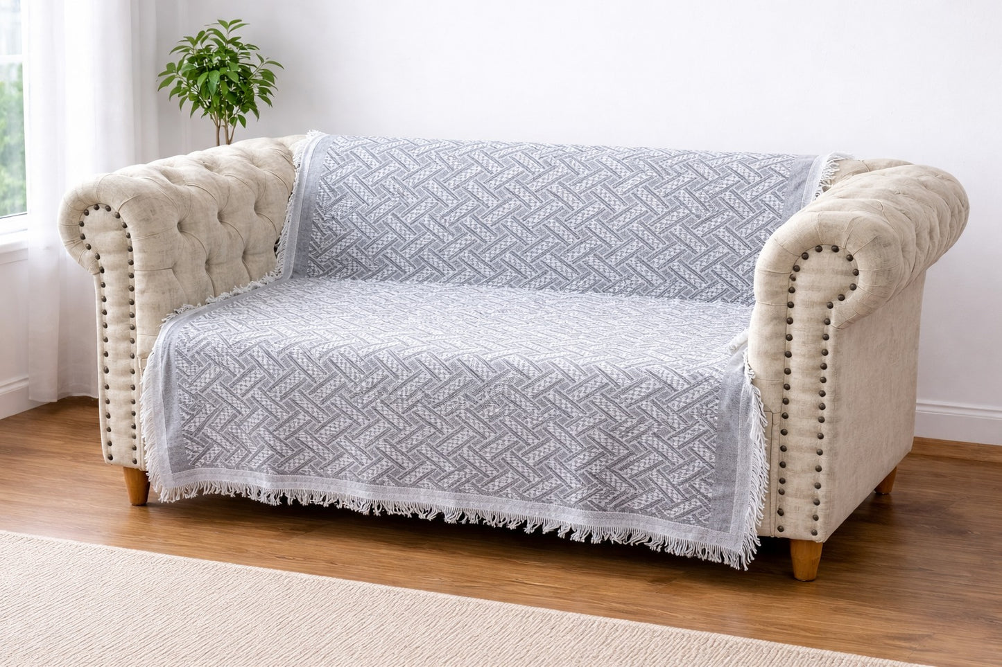 Manta Protectora Premium para Sofá Gris Geomtrico
