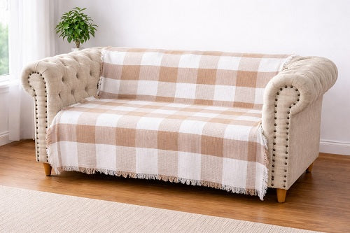 Manta Protectora Premium para Sofá Cuadros Beige